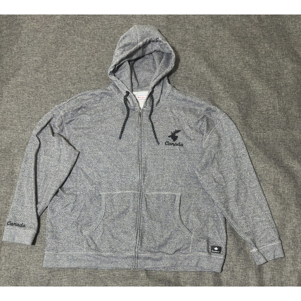 Canadiana Mens 3XL Full Zip Hoodie Gray Moose Logo Fleece Lined